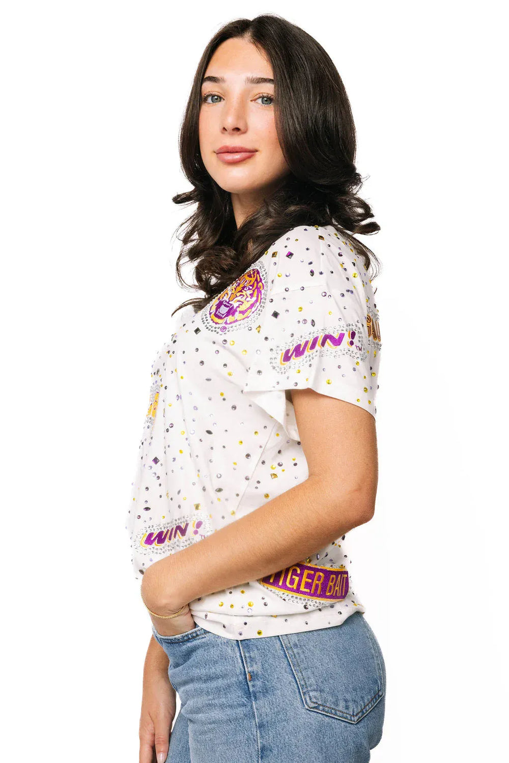 Queen of Sparkles Tee Licensed LSU Multi Rhinestone Scattered Logo Tee