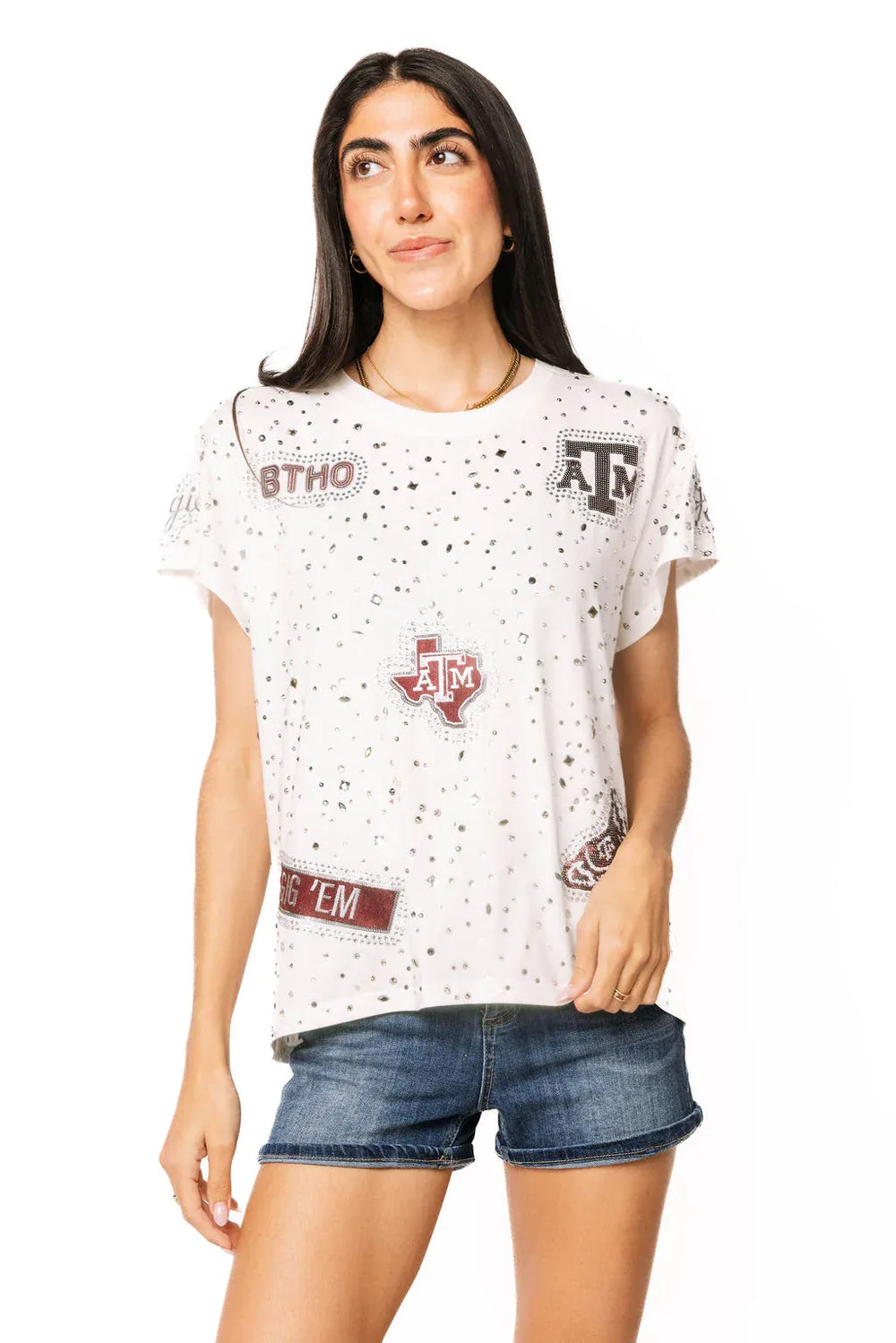 Queen of Sparkles Tee Licensed Texas A&M Multi Rhinestone Scattered Logo Tee
