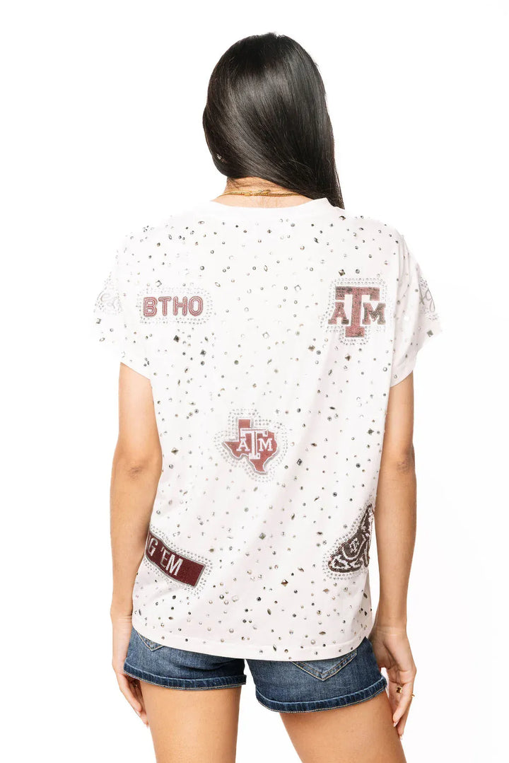 Queen of Sparkles Tee Licensed Texas A&amp;M Multi Rhinestone Scattered Logo Tee