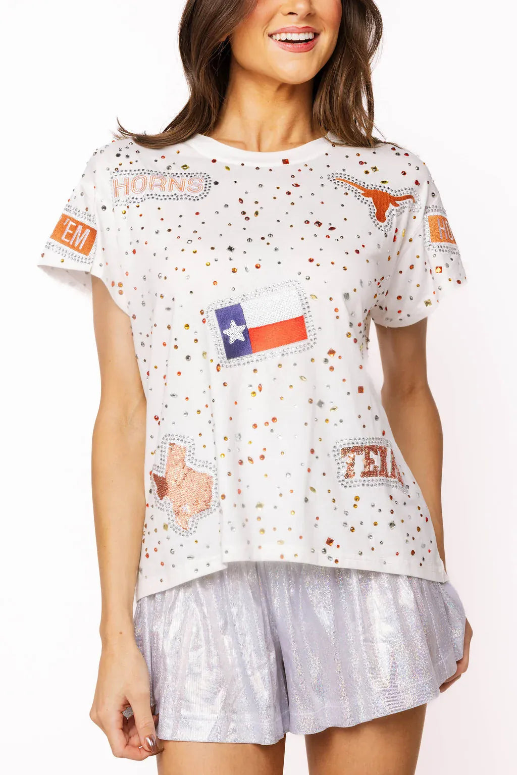 Queen of Sparkles Tee Licensed Texas Multi Rhinestone Scattered Logo Tee