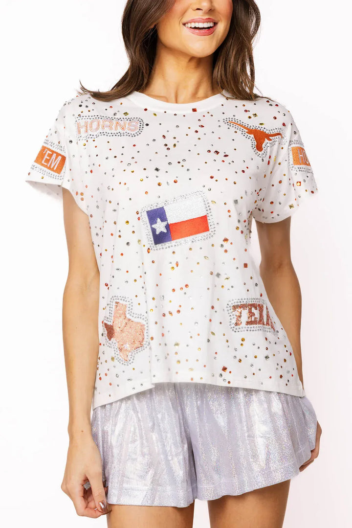 Queen of Sparkles Tee Licensed Texas Multi Rhinestone Scattered Logo Tee