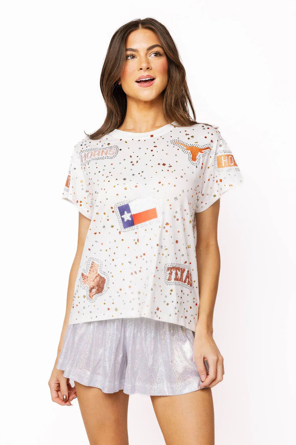 Queen of Sparkles Tee Licensed Texas Multi Rhinestone Scattered Logo Tee