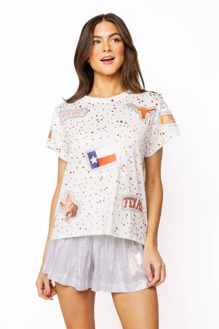Queen of Sparkles Tee Licensed Texas Multi Rhinestone Scattered Logo Tee