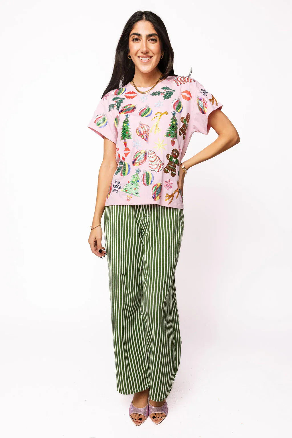 Queen of Sparkles Tee Light Pink Christmas Icons Tee