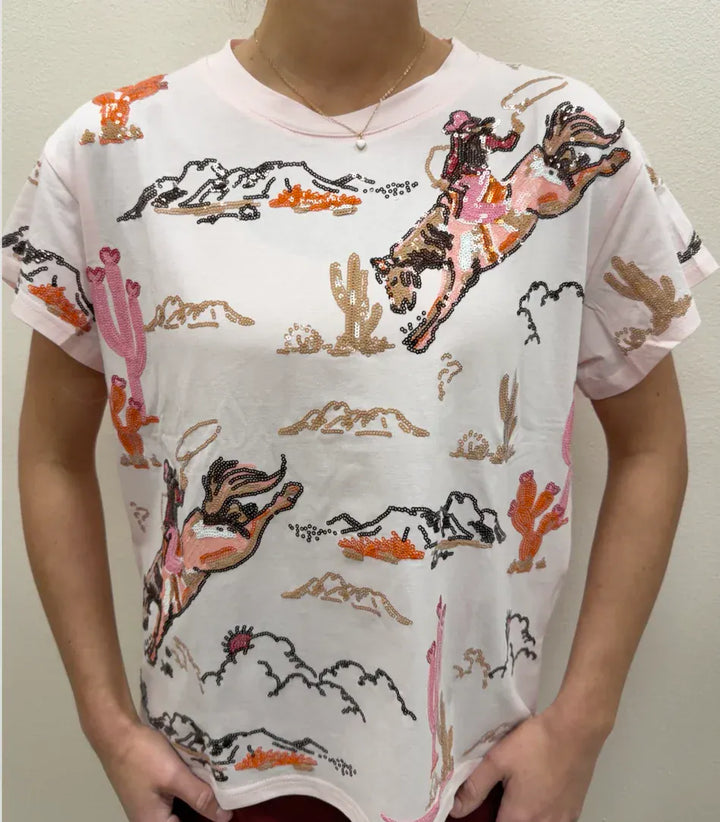 Queen of Sparkles Tee Light Pink / XS Bucking Cowgirl Tee