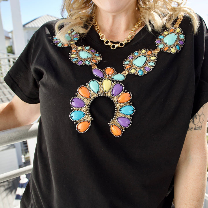 Queen of Sparkles Tee Multi Turquoise Necklace Tee