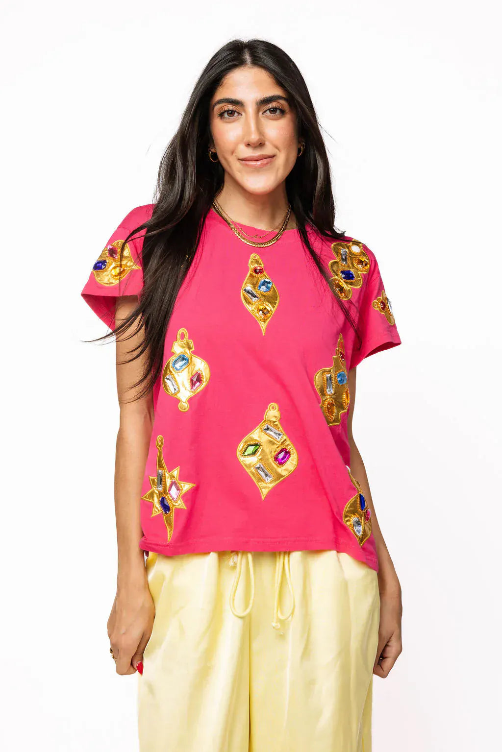 Queen of Sparkles Tee Pink / XS Hot Pink Multi Diamond Ornament Tee