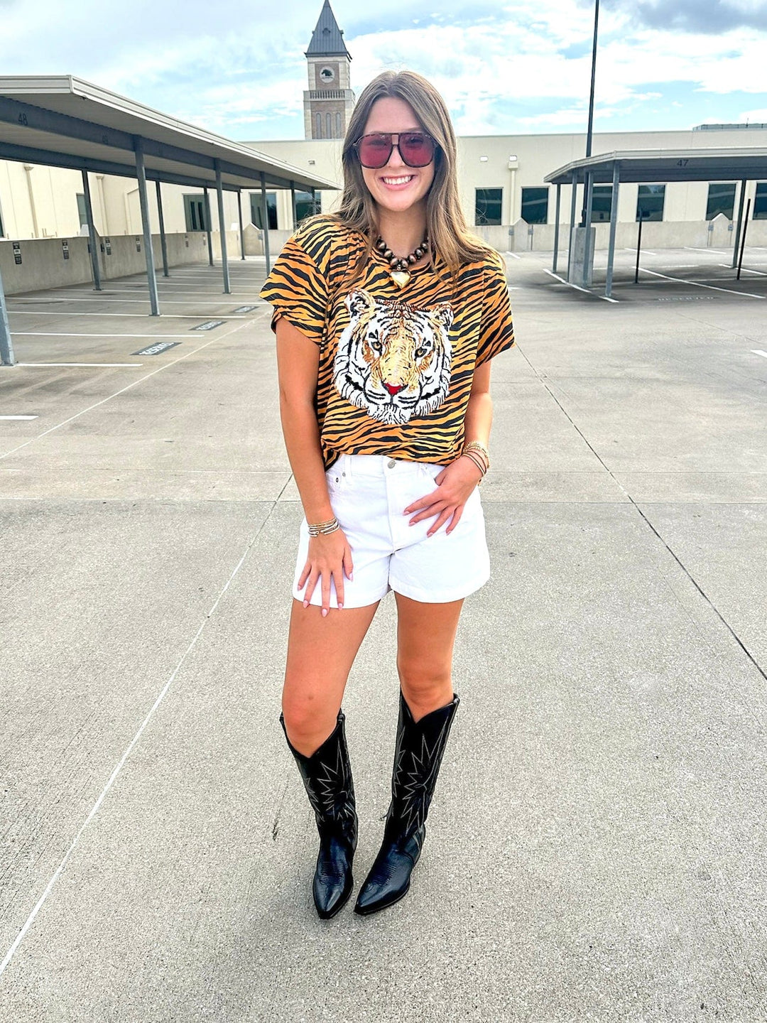 Queen of Sparkles Tee Tiger Head on Tiger Print Tee
