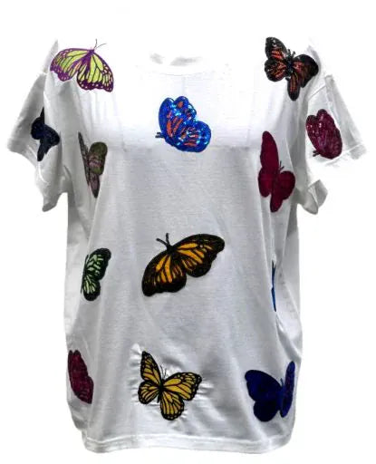 Queen of Sparkles Tee White Multi Butterfly Tee