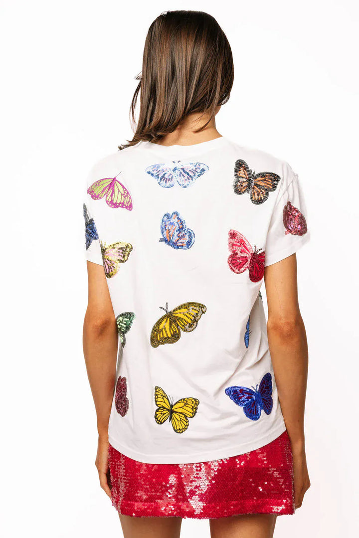 Queen of Sparkles Tee White Multi Butterfly Tee