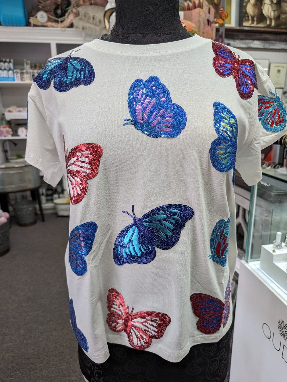 Queen of Sparkles Tee White / S Red & Blue Butterfly Tee