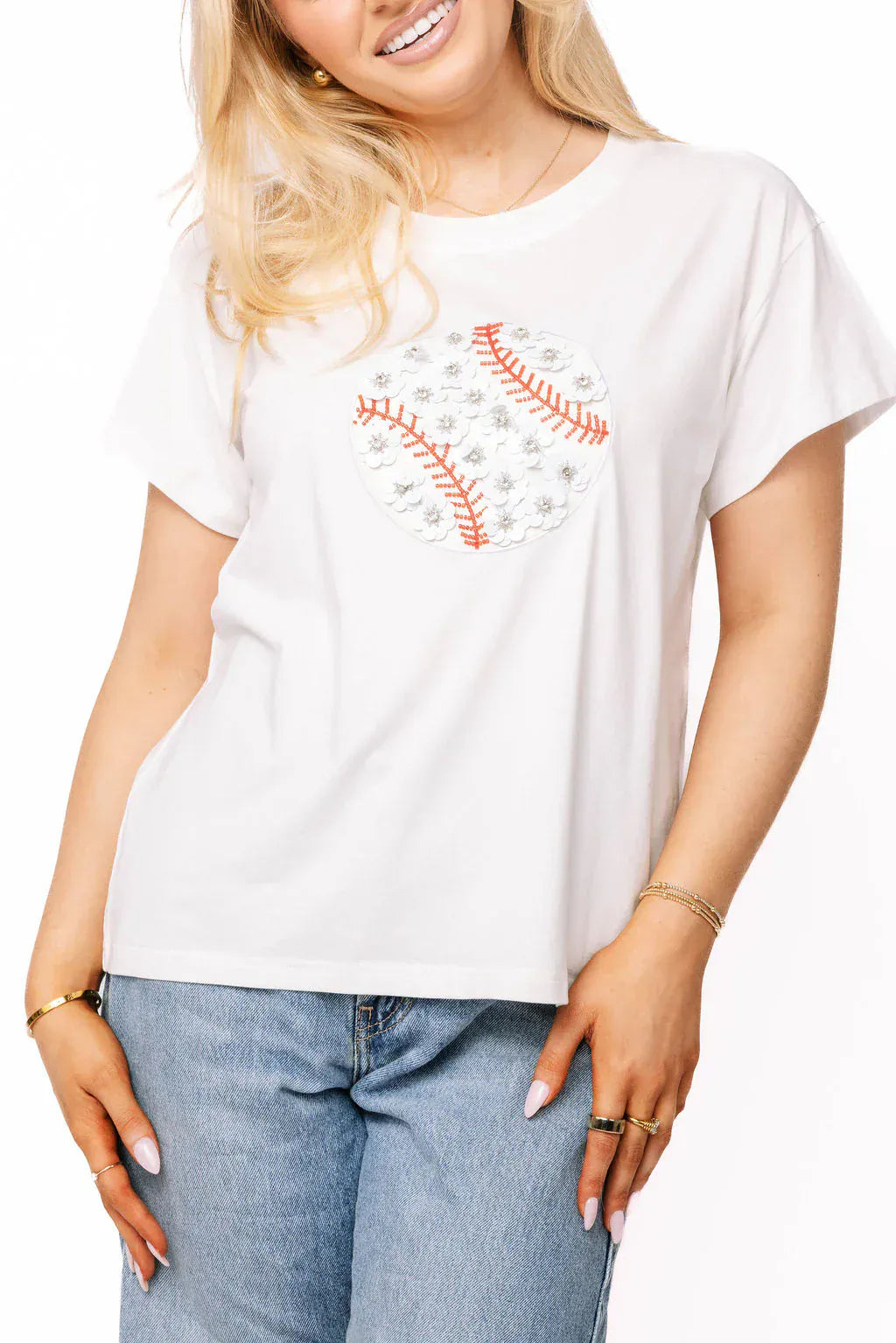 Queen of Sparkles Tee White / XS Flower Baseball Tee