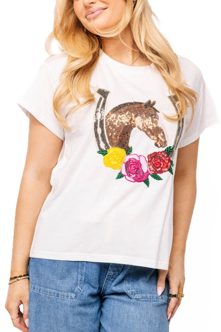 Queen of Sparkles Tee White / XS Horse & Rose Horse Shoe Tee
