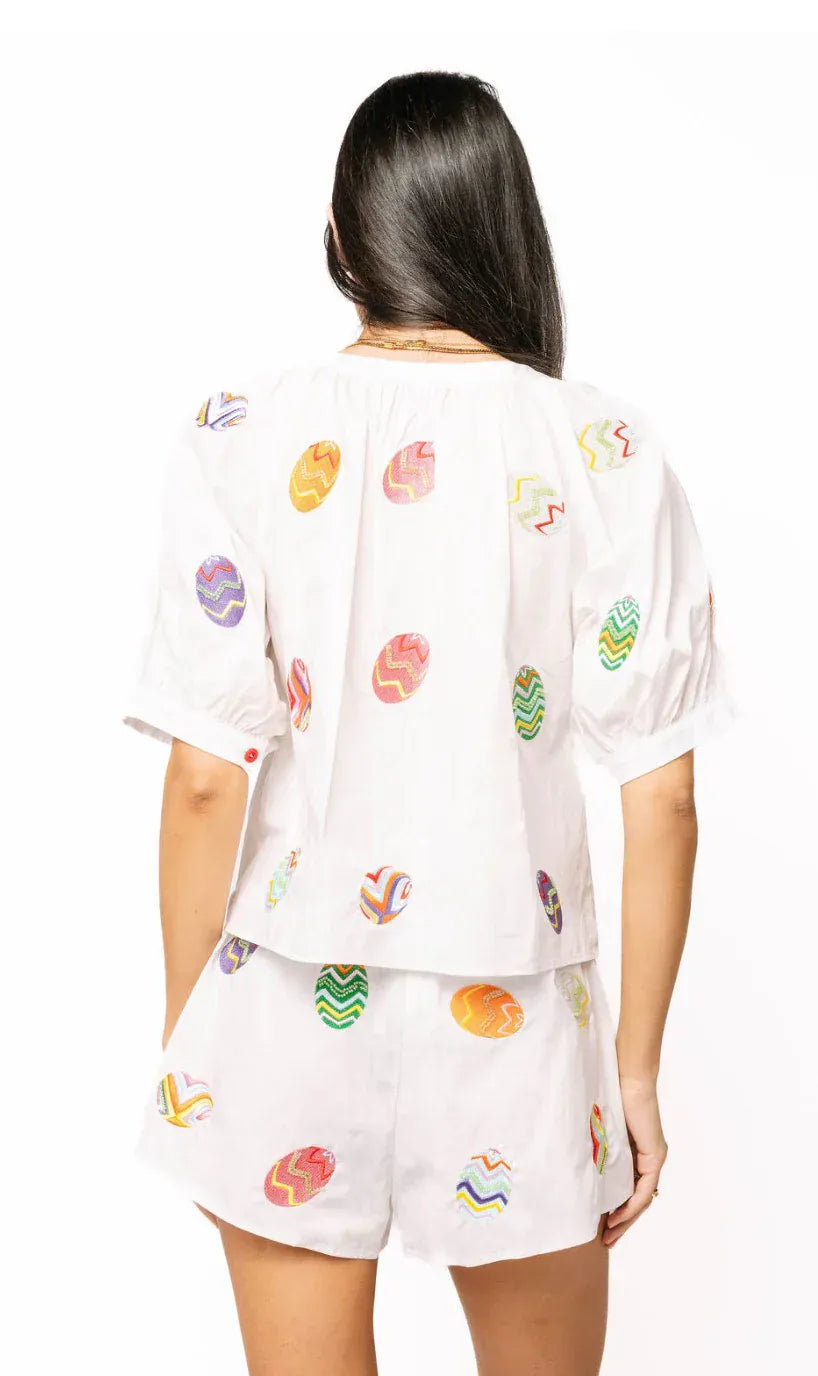 Queen of Sparkles Top Easter Egg Button Up Cotton Top