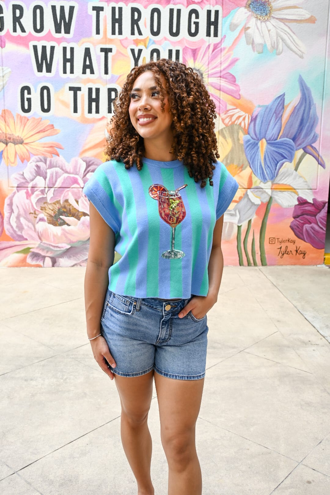 Striped cocktail knit top by Queen of Sparkles, featuring a stylish design and vibrant colors, perfect for fashionable occasions.