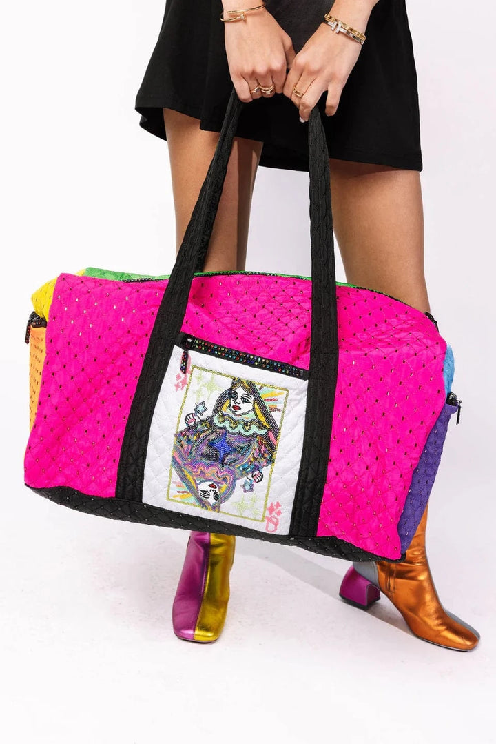 Queen of Sparkles Tote Rainbow Colorblock Rhinestone QOS Duffle Bag