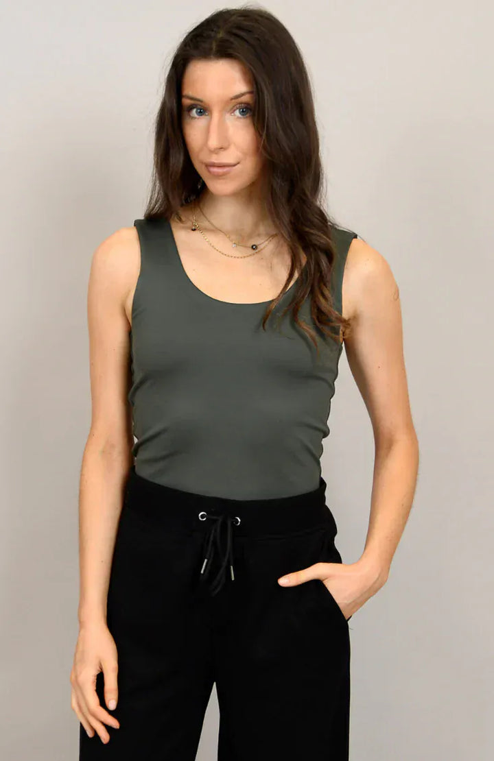 Tanith Rib Tank Top by RD Style in tan, featuring a fitted ribbed design, sleeveless tank for casual or layered wear.