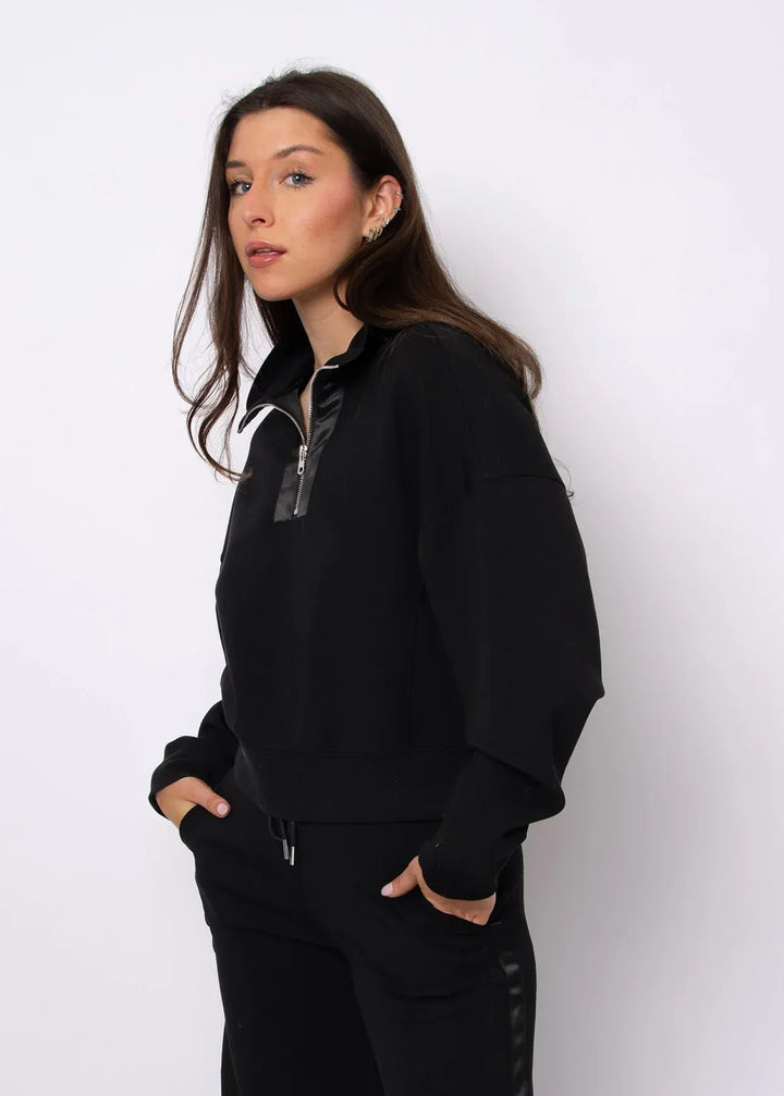 RD Style Top Black / XS Mailyn Soft Knit Satin Trim Mock Neck Top