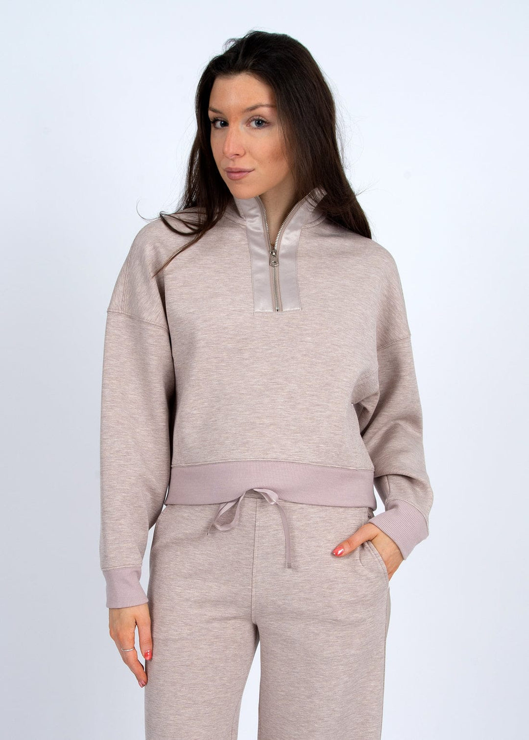 RD Style Top Taupe / XS Mailyn Soft Knit Satin Trim Mock Neck Top