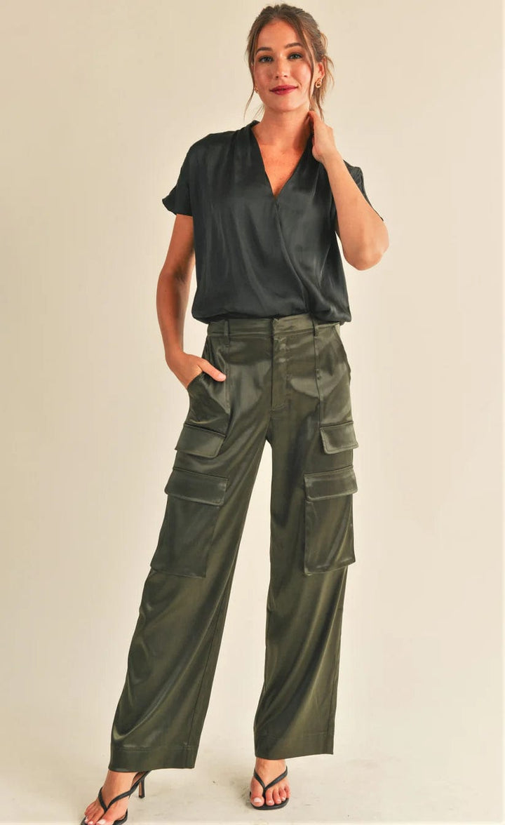 Reset By Jane Pants Olive / S Cassie Satin Cargo Pants