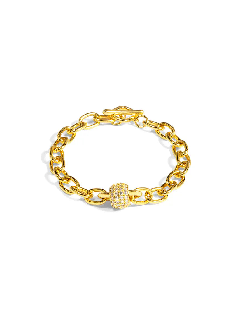 RHO Jewelry Bracelet Pave Barrel Chain Toggle Bracelet