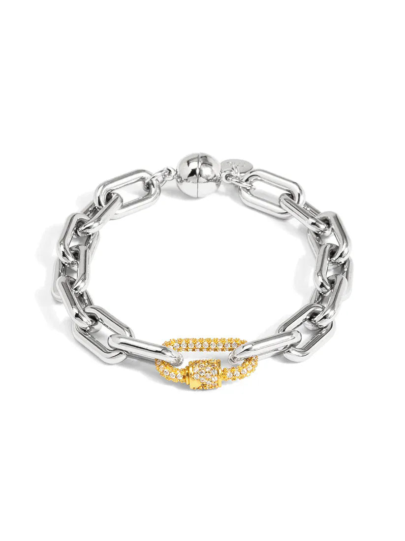 RHO Jewelry Bracelet Two-Tone Carabiner Link Magnet Bracelet