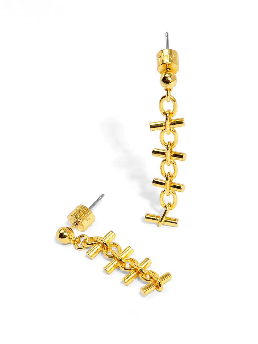 RHO Jewelry Bar Link Drop Earring featuring a sleek, elongated metal design with a drop pendant for elegant style.