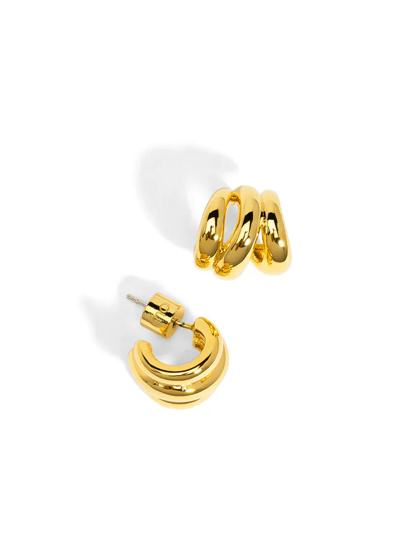 Gold Ear Claw Huggies earrings by RHO Jewelry, featuring sleek, minimalist design perfect for everyday wear.