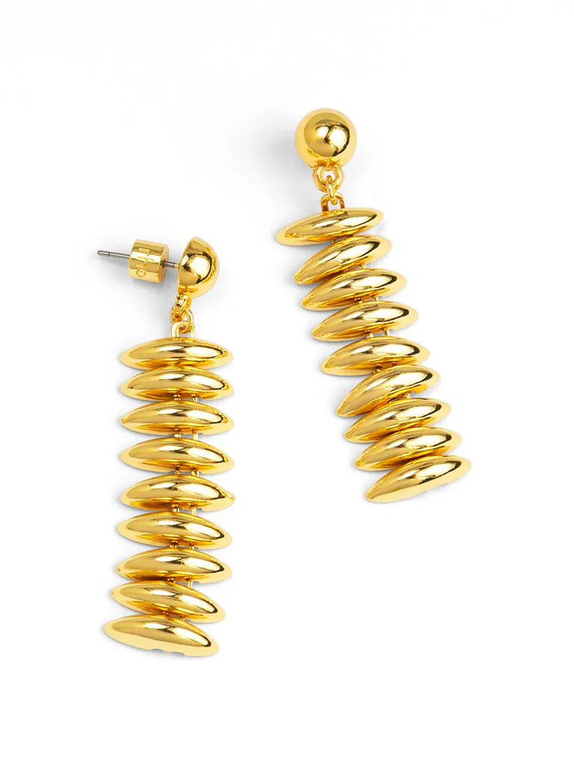 RHO Jewelry Echo Drop Earring showcasing a sleek, elegant drop design in shiny metal with subtle detailing.