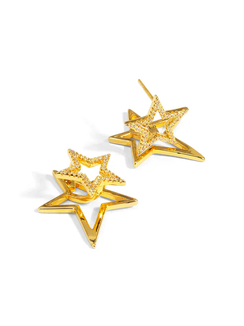 RHO Jewelry pave star outline ear jacket earrings with star-shaped design and sleek silver finish, stylish and modern jewelry accessory.