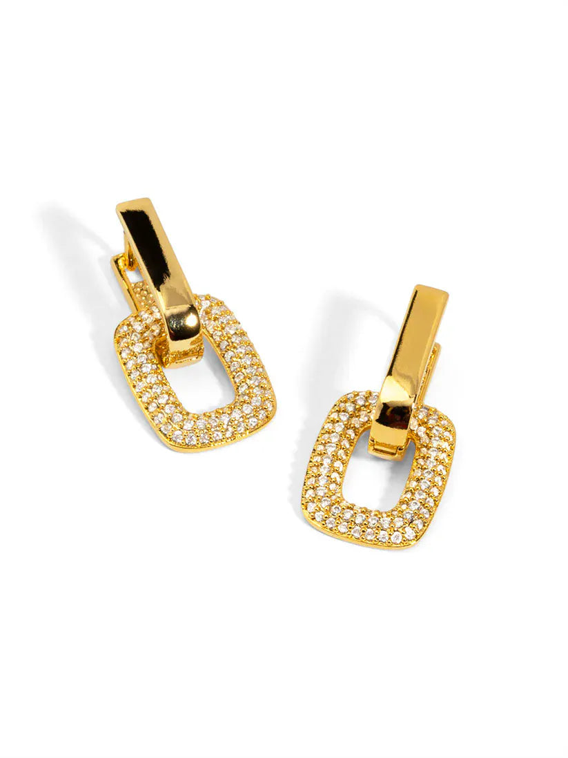 Square pave link drop earring by RHO Jewelry featuring sparkling pave design and elegant drop style.