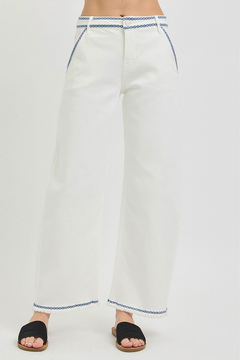 Risen Jeans Denim Cream / 0 Risen High Rise Embroidered Pants