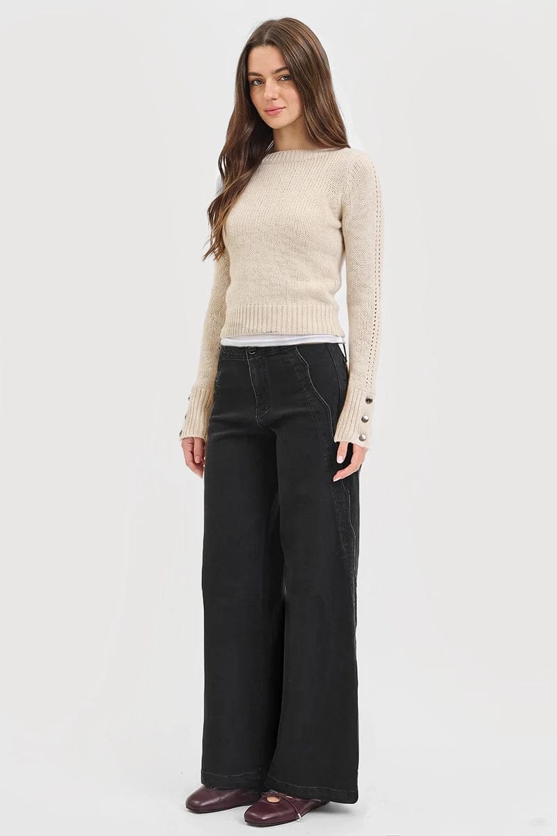 Risen Jeans Denim High Rise Wide Leg Scalloped Jeans - PW21482