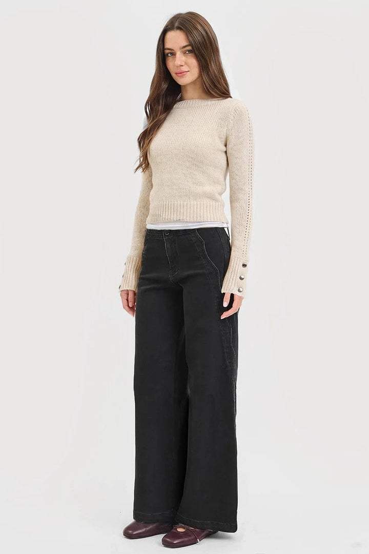 Risen Jeans Denim High Rise Wide Leg Scalloped Jeans - PW21482