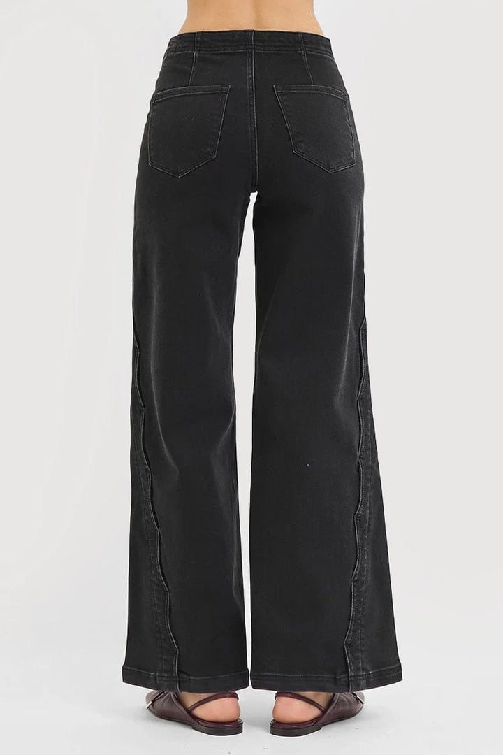 Risen Jeans Denim High Rise Wide Leg Scalloped Jeans - PW21482