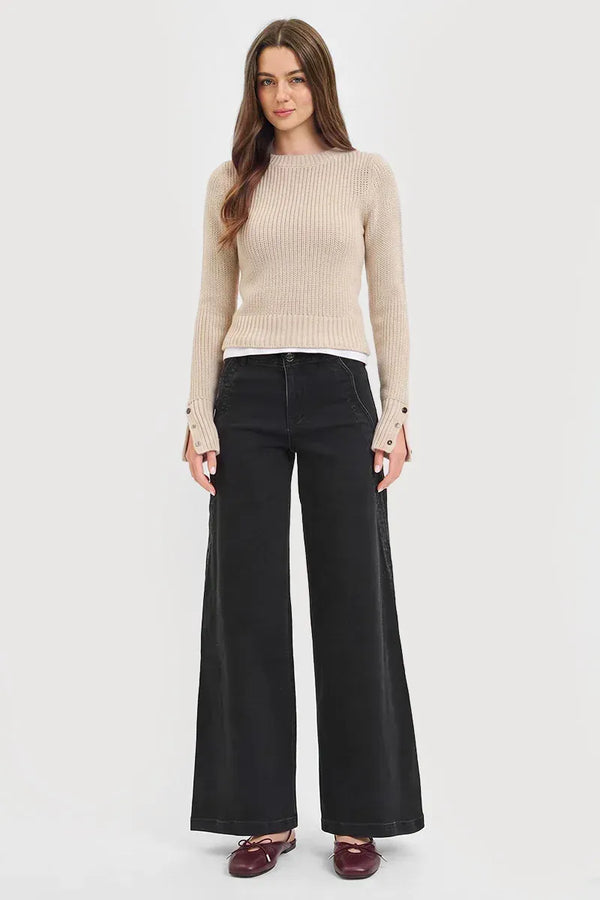 Risen Jeans Denim High Rise Wide Leg Scalloped Jeans - PW21482