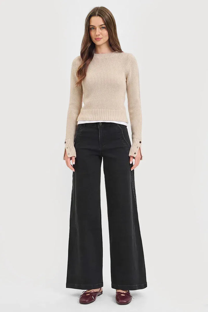 Risen Jeans Denim High Rise Wide Leg Scalloped Jeans - PW21482