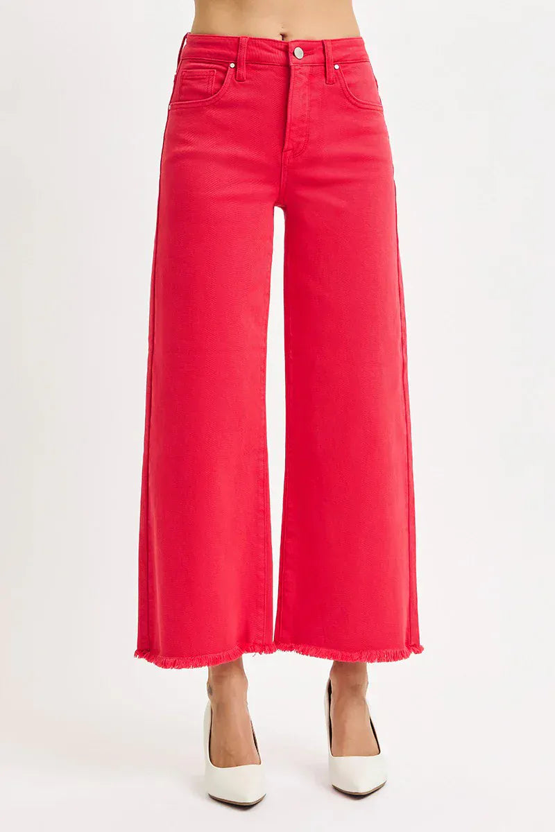 Risen Jeans Denim Scarlet / 0 Tummy Control High Rise Crop Wide Pants