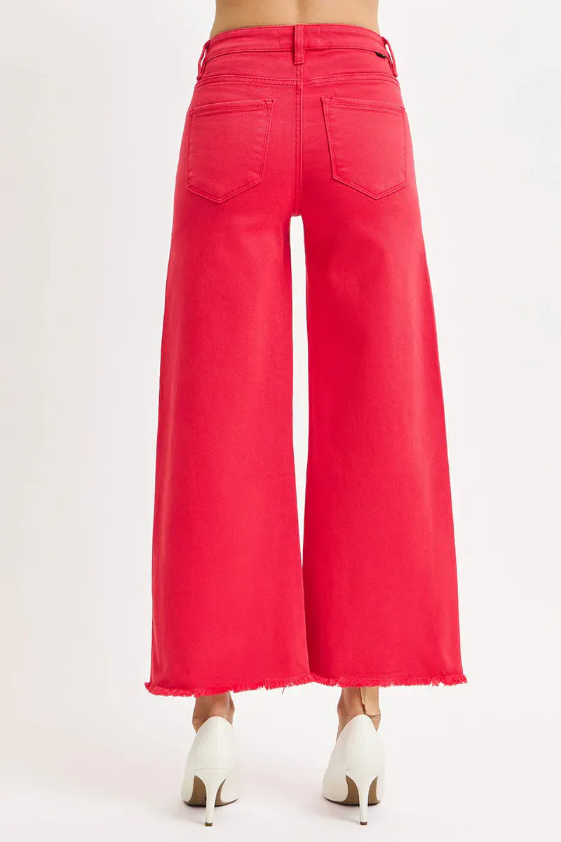 Risen Jeans Denim Tummy Control High Rise Crop Wide Pants