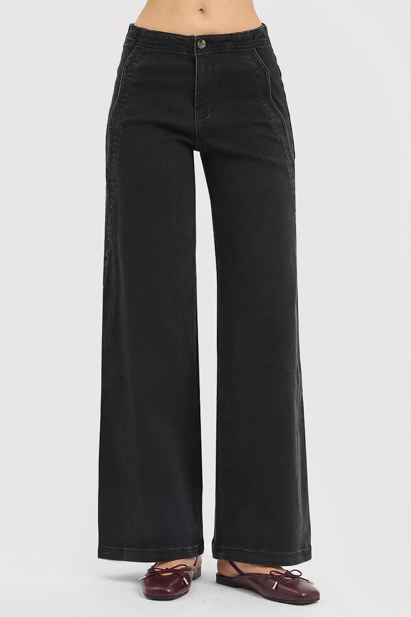 Risen Jeans Denim Washed Black / 1 High Rise Wide Leg Scalloped Jeans - PW21482