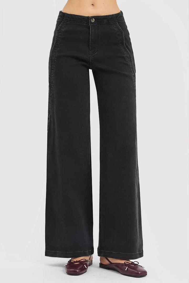 Risen Jeans Denim Washed Black / 1 High Rise Wide Leg Scalloped Jeans - PW21482