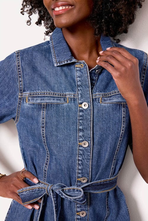 denim midi dress women Alma Denim Midi Dress – Teal Poppy