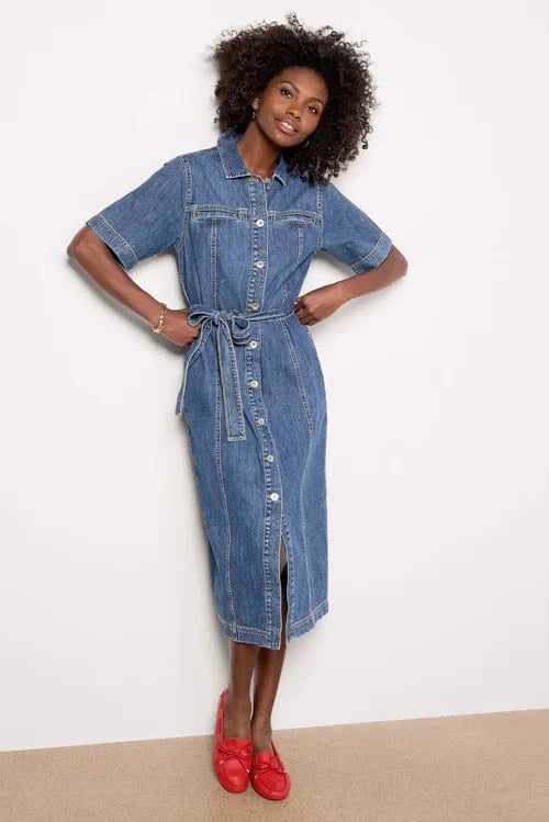 denim midi dress for women Fallon stretch denim blend Cassidy Denim Midi Dress M
