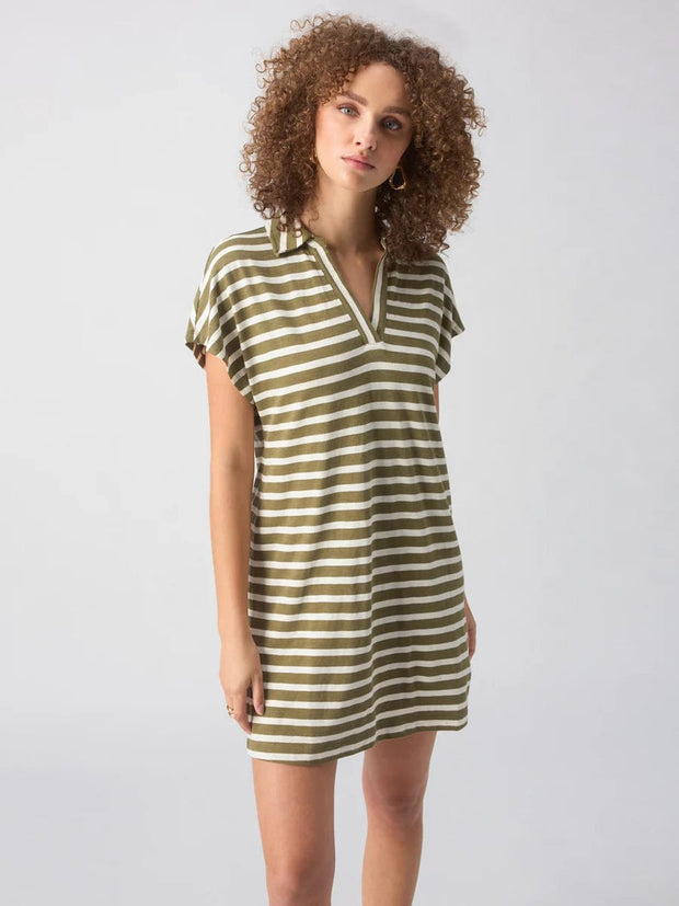 Sanctuary Dress Light Ecru Olive Stripe / S Johnny Collar T-Shirt Dress
