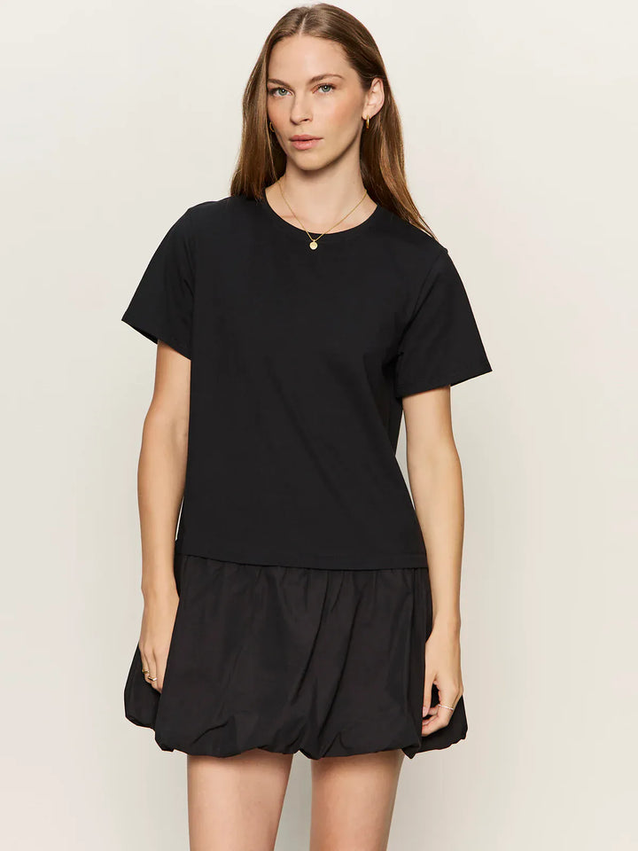 Black Sanctuary For Keeps Bubble T-Shirt Dress, mini dress with a relaxed fit, stylish and comfortable for casual wear.