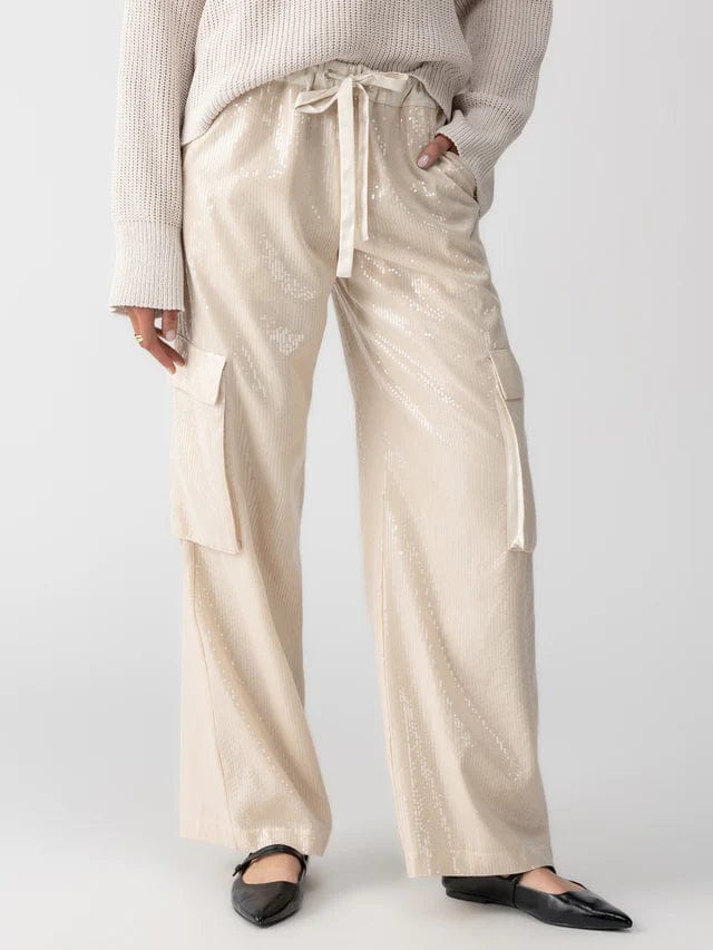 Sanctuary Pants Frosted Almond / XS Pull-on Sequin Semi High Rise Cargo Pant