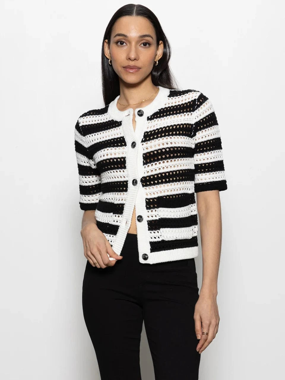 Sanctuary Sweater Chalk / Black Stripe / XS Open Knit Sweater Jacket