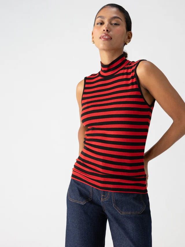 Sanctuary Tank Black / Cherry Red Stripe / S Essential Sleeveless Mock Neck Tank