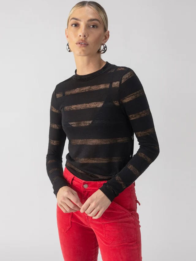 Sanctuary Tee Black / XS Semi Sheer Stripe Tee