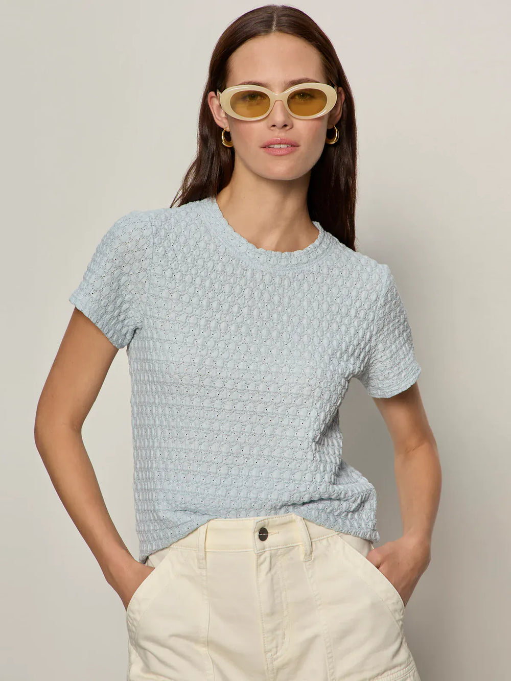 Blue Sanctuary Pucker Up Perfect Tee top, XS size, showcasing a relaxed fit with a soft fabric and casual style.